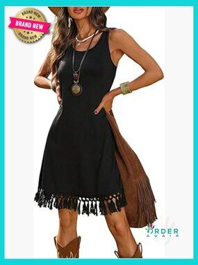 Western Fringe Tank Dress Cowgirl Style Sleeveless Summer Short Dress Boho Chic
